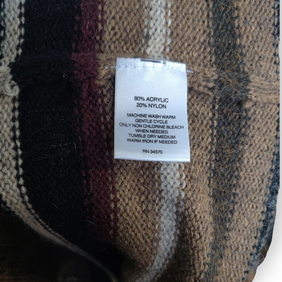 Striped 90s Cardigan Sweater Women's Size Small Black, Brown, Tan, Maroon - Picture 5 of 5